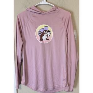 Buc-ees Hoodie Women's S Pink Performance Pullover Long Sleeve Spellout Sleeve